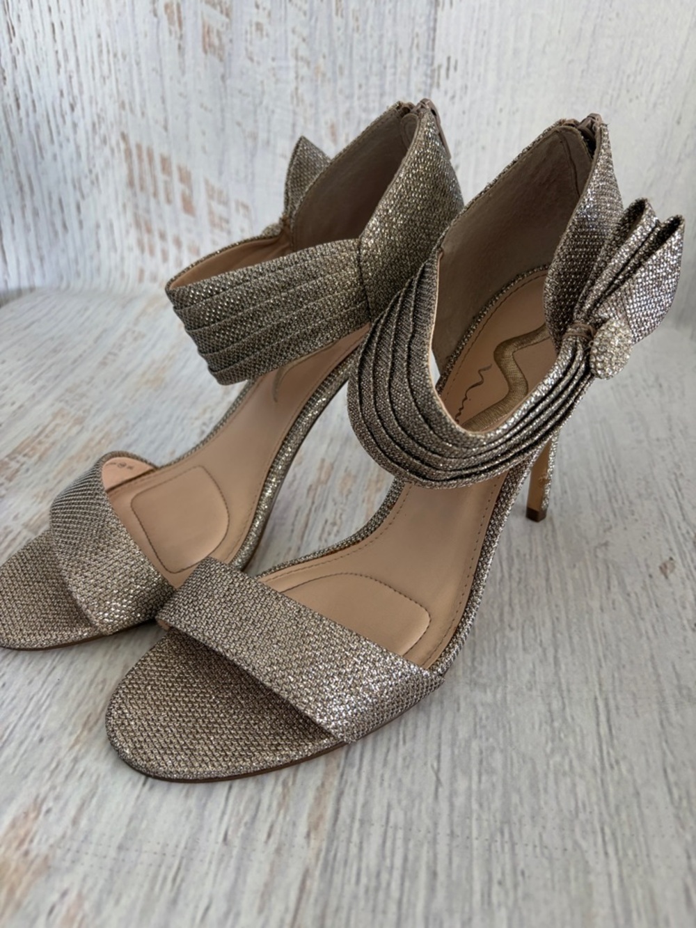 Nina Metallic Gold Open-Toe Ankle-Strap Heels